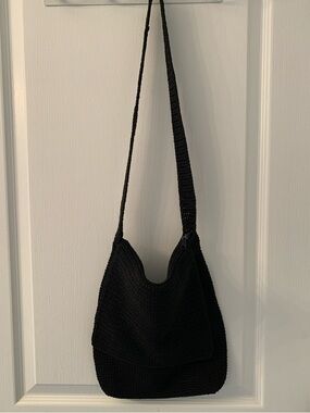 Black Crochet Shoulder Bag with Long Strap